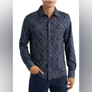 Robert Barakett Men's Blue Floral Button Down Shirt Size XL Comfy Stretch Slub